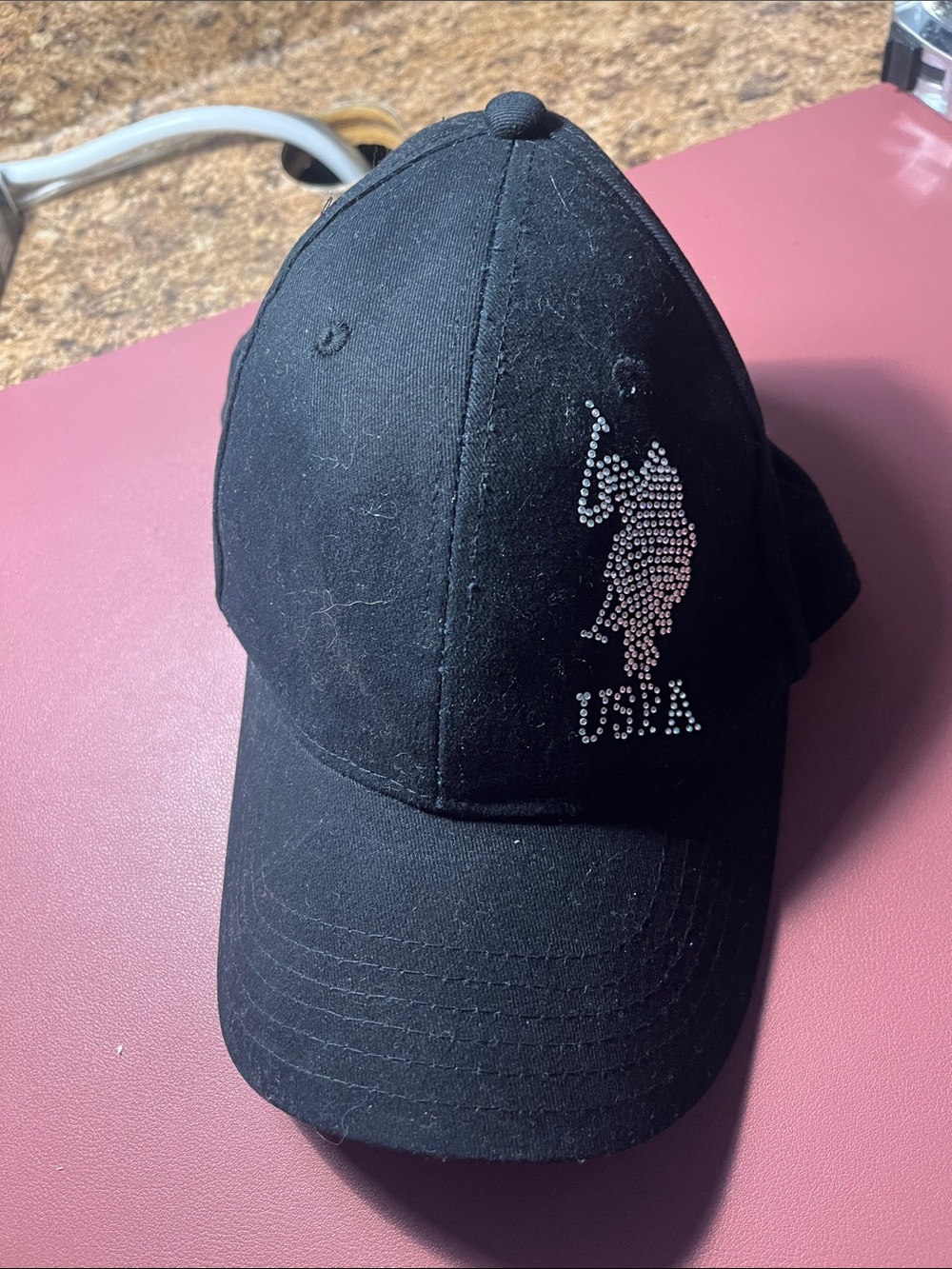U.S. Polo Assn. Black Rhinestone Polo Player Baseball Cap